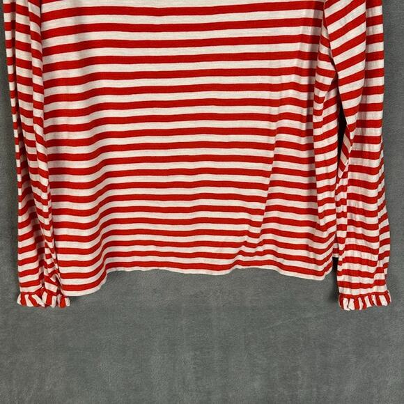 Boden Top Womens Large Red Striped Long Sleeve Ruffle Collar Preppy Nautical - Picture 3 of 12